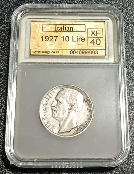 Kingdom of Italy 1927R 10 Lire Silver Coin - GRADED XF40