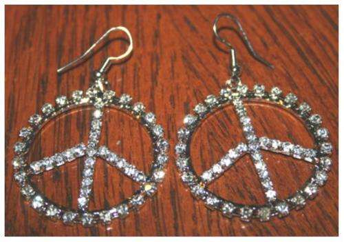 STUNNING DIAMANTE PEACE SIGN EARRINGS!