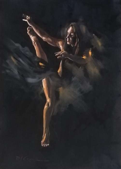 Dancer in the dark, oil painting by Danie Cronje on canvas sheet, unframed