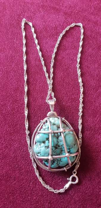 Rough Natural Raw Turquoise in Sterling silver hand made cage