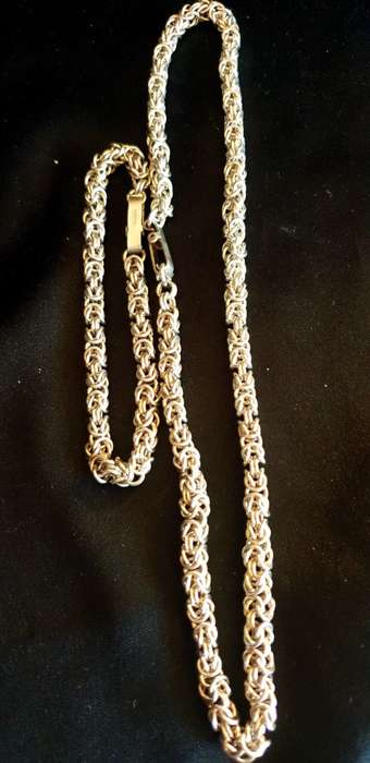 Stunning thick and heavy byzantine link Sterling Silver Necklace and matching Bracelet set