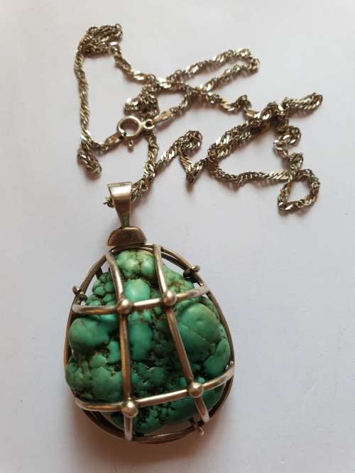 Rough Natural Raw Turquoise in Sterling silver hand made cage