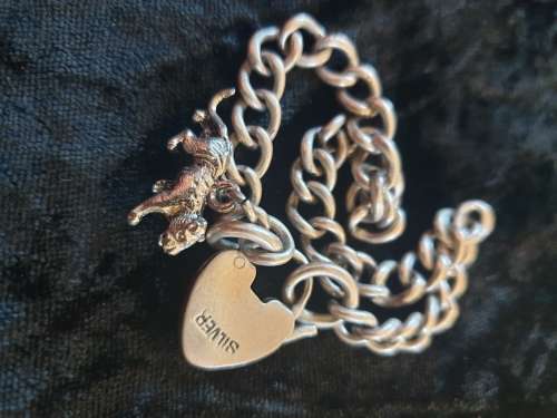 Heavy Sterling Silver bracelet with padlock and lioness charm-reduced