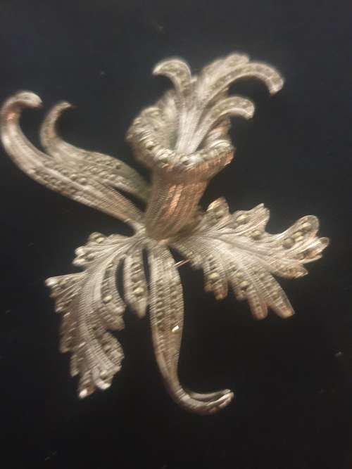Joblot of 3 Vintage Brooches 1 marcasite,1 purple dangling & 1 Yellow stone flower