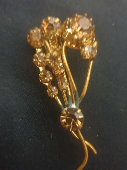Joblot of 3 Vintage Brooches 1 marcasite,1 purple dangling & 1 Yellow stone flower