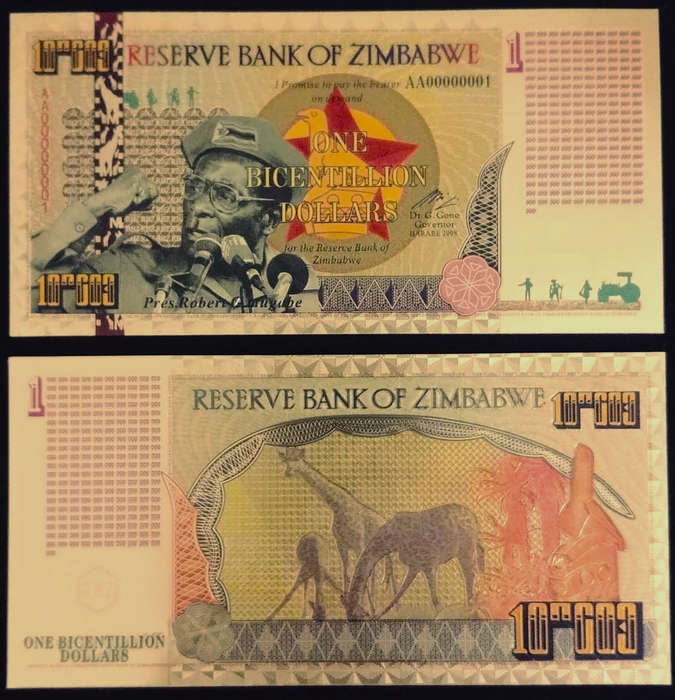 Zimbabwe One Bicentillion Dollars 10`603 - Memorabilia - 24 Carat Gold