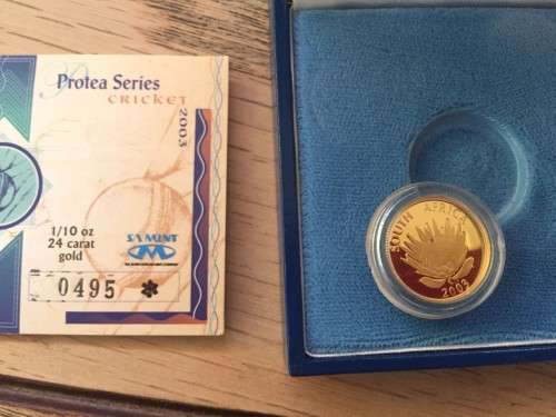 2003 Protea Series Proof 1/10oz Gold Coin - Cricket & 2xR5 coins