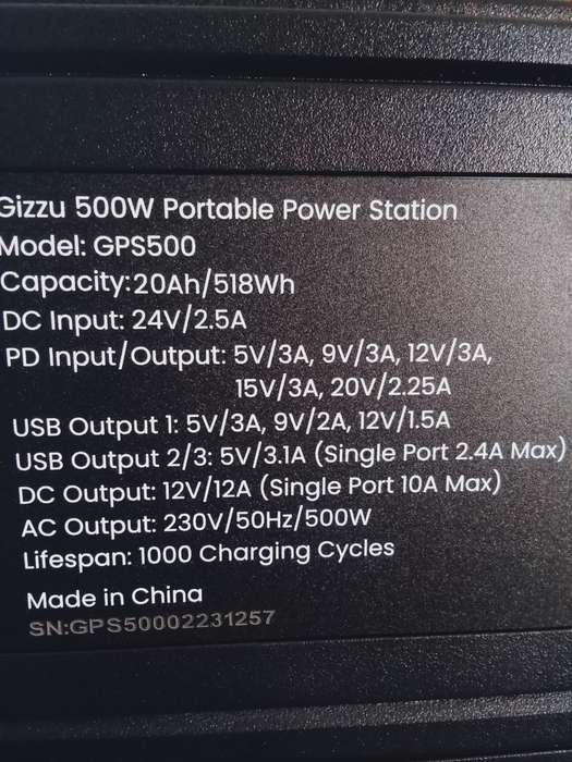 Gizzu 500W 518Wh Portable Power Station 1 x 3 Prong SA Plug Point