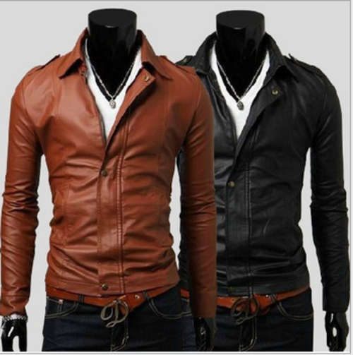 Leather Looking Designer Mens PU Lapel  leather Jacket