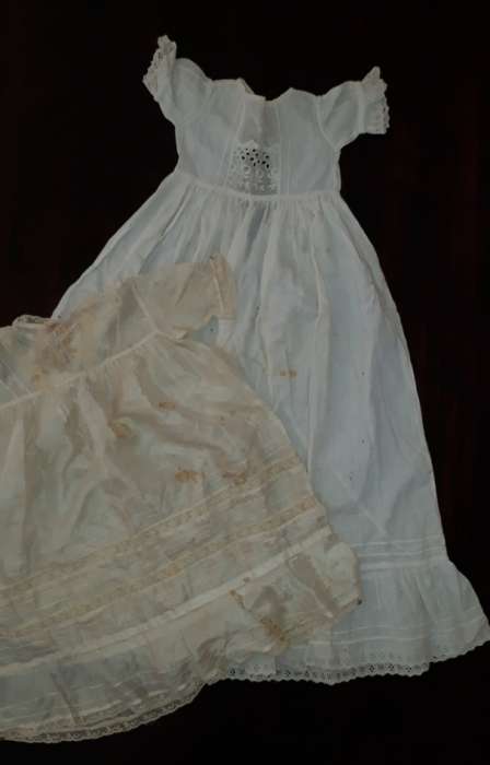 Antique childrens dresses:  One Cotton Dress and a Silk Christening gown.