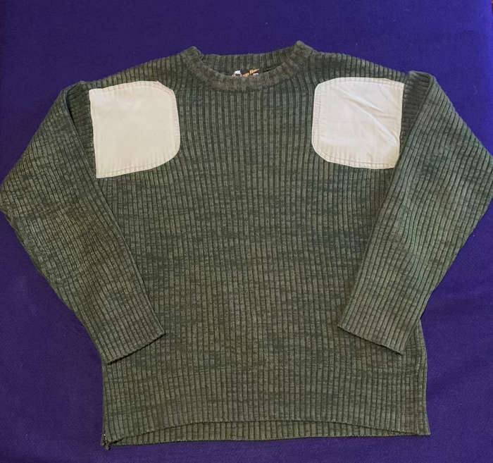 RHODESIAN Dappled Green Jersey with Khaki Padding - Made by Cardigan House, Rhodesia - Large, As New