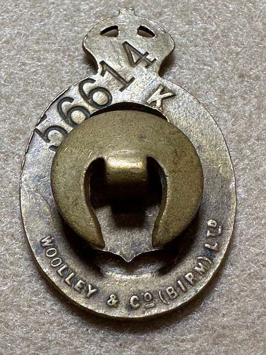 WWI British Ammunition Factory worker l -  WAR SERVICE NO 56614 KC EXTREMELY RARE - NUMBERED 56614