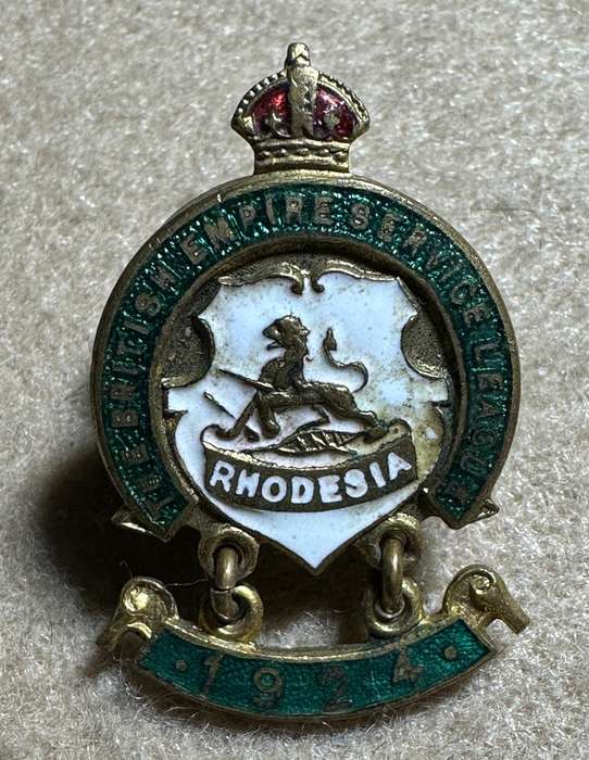 Rhodesia BRITISH EMPIRE SERVICE LEAGUE - BESL KINGS CROWN 2 PIECE  - LAPEL BADGE - 1924