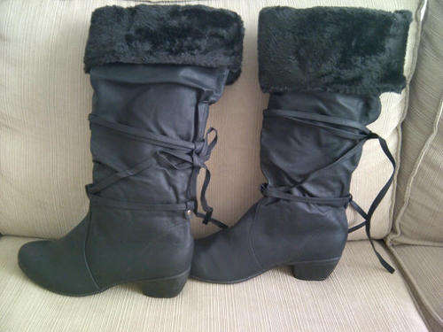 **Beautiful Ladies Black Long Leather Like Boots with Fur Like Trim**Size 5, 6, 7, 8**BRAND NEW**