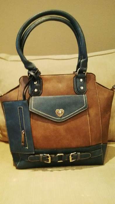 **NEW**Stunning Ladies 2pc BROWN/BLUE PU Leather Handbag With Beautiful Detail & Design**BRAND NEW**