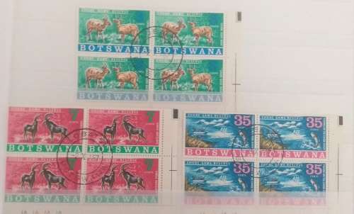 BOTSWANA 1967 BUSH BUCK SET OF 3 WITH BLOCKS OF 4 USED