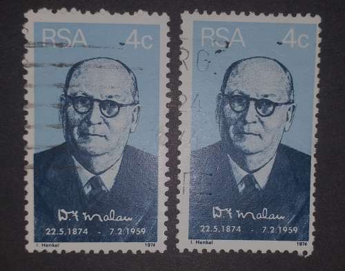 SACC#354 4c MALAN WITH VARIETY ON BOTH STAMPS BLUE MARK NEAR 4c x2 USED