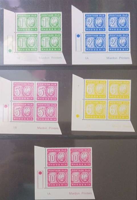 RHODESIA 1970 MNH POSTAGE DUE IMPRINT CONTROL BLOCKS WITH PRINTER MARK