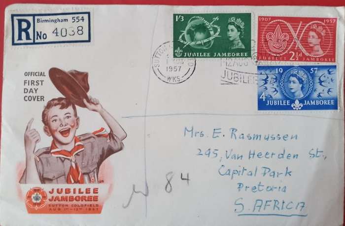 GB 1957 SET CAT VALUE R3400+ ON REGISTERED OFFICIAL JUBILEE JAMBOREE FDC