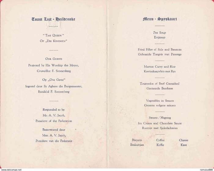 SOUTH AFRICA (1952 Congress) Menu for Civic Luncheon signed by delegates -SCARCE