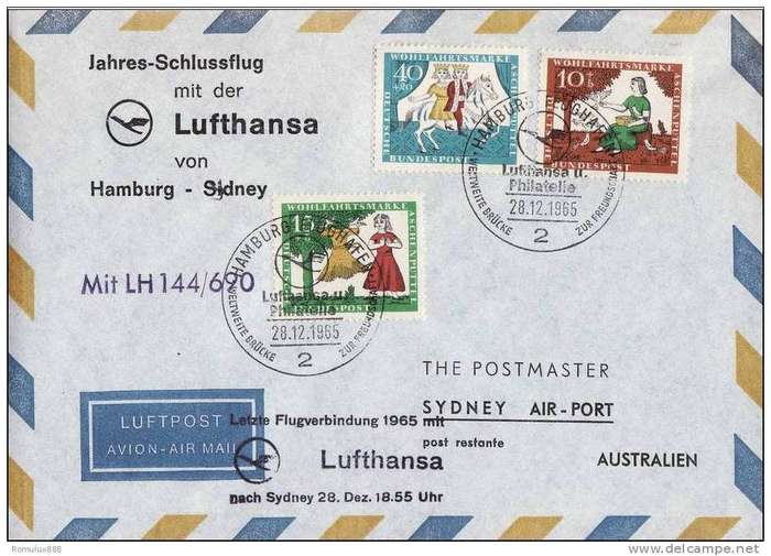 LUFTHANSA FIRST FLIGHT COVER HAMBURG-SYDNEY 1965