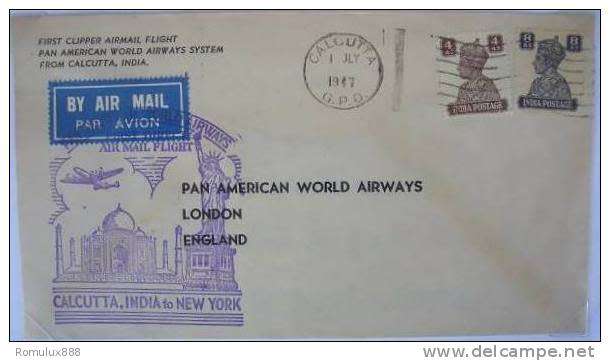 PAN AMERICAN FIRST CLIPPER FLIGHT CALCUTTA-LONDON WITH ORGINAL INSERT 1947 -SCARCE