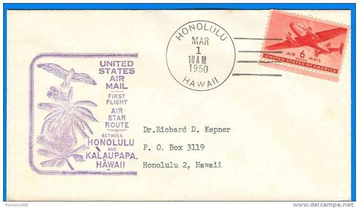 AIR STAR ROUTE FIRST FLIGHT HONOLULU TO KALAUPAPA 1950