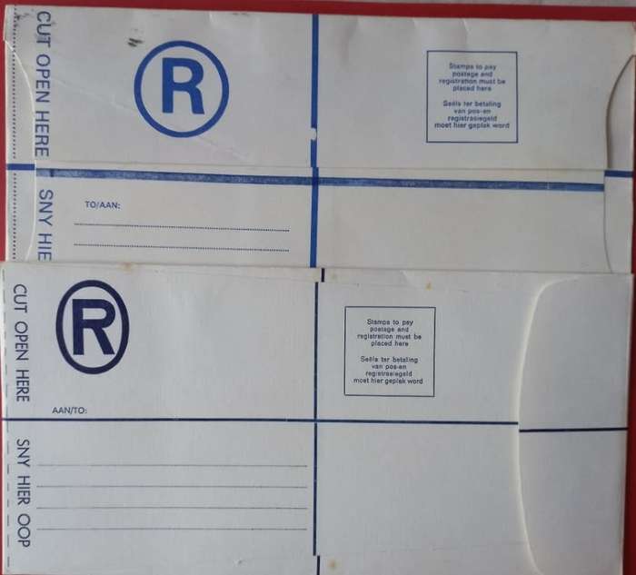 REGISTERED ENVELOPES UNUSED X2 DIFFERENT COLOURS