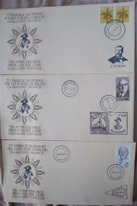 RSA SET OF 6 FDCS 1974  OF THE 75TH ANNIVERSARY OF ANGLO BOER WAR-SELDOM SEEN