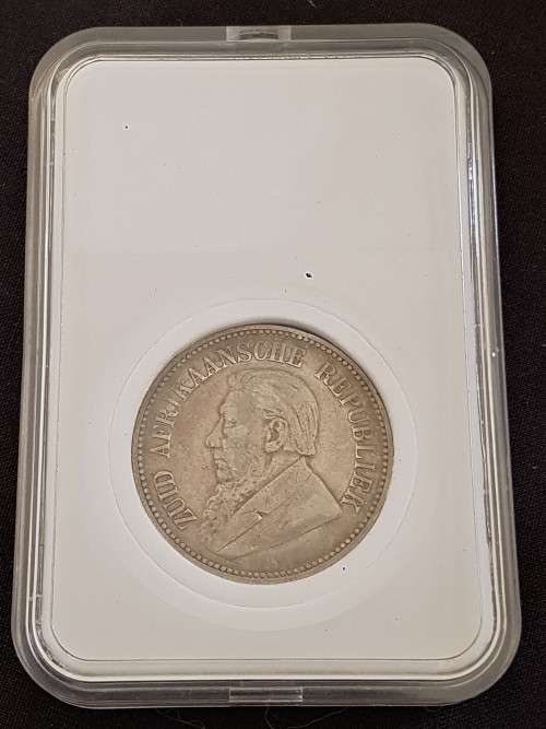 ZAR KRUGER 1896 HALF CROWN IN SLAB