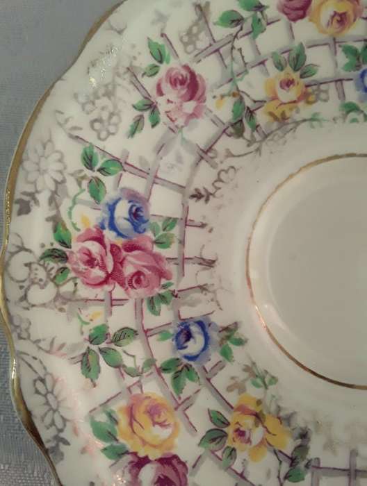 Two magnificent vintage James Kent Fenton Trellis Rose coffee cup sized duos