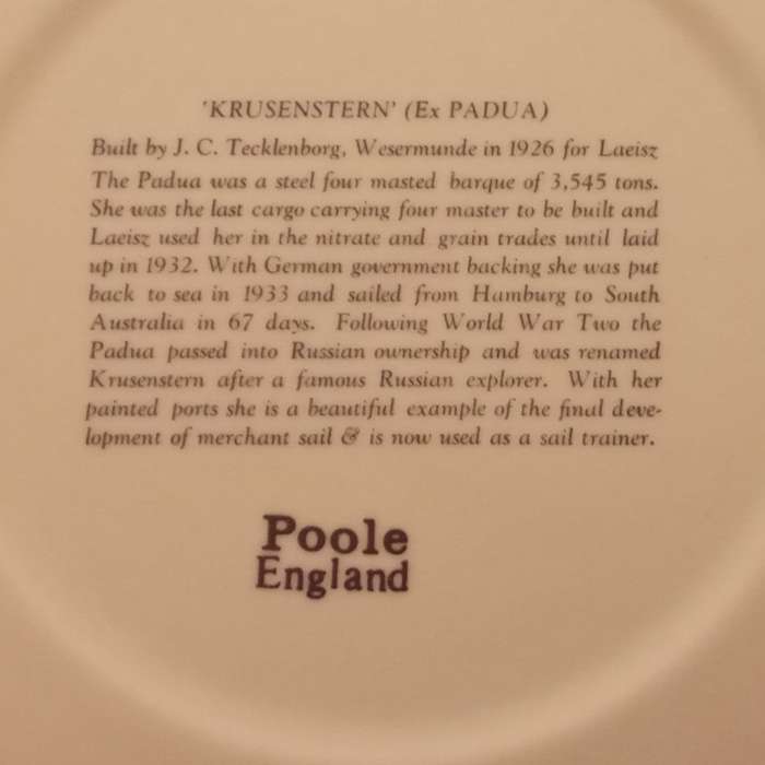 Vintage Poole Transfer Plate - Krusenstern (Ex PADUA)