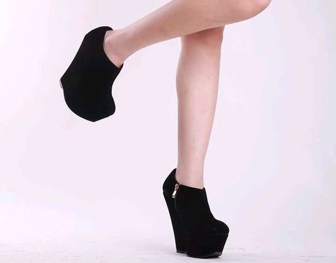 Retro Wedge Booties in Black Suede 15cm
