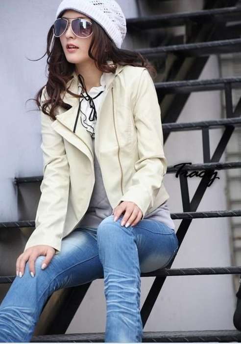 !!!NEW!!!  Great Quality PU Leather Jacket in Cream (S)