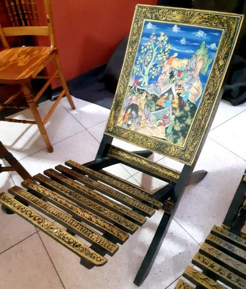 Vintage Indian Decorative  low folding Chair Hand painted "Rajasthani art"-good condition