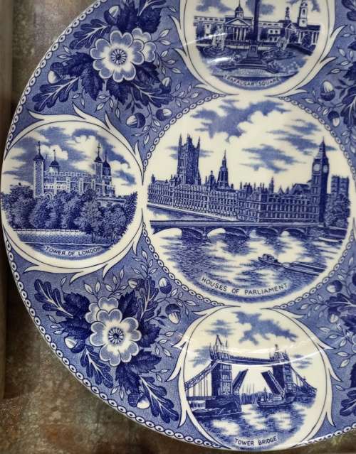 Vintage Blue `London Pride` Wall Plate-Houses of Parliament-J.H. Weatherly and Sons Hanley  23.5 cm