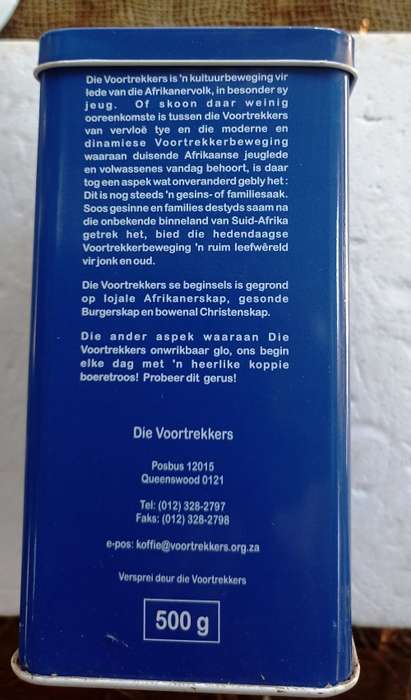 Beperkte uitreikings Gedenk blik ` Filter Koffie` as deel van die Voortrekkers se 70ste bestaansjaar