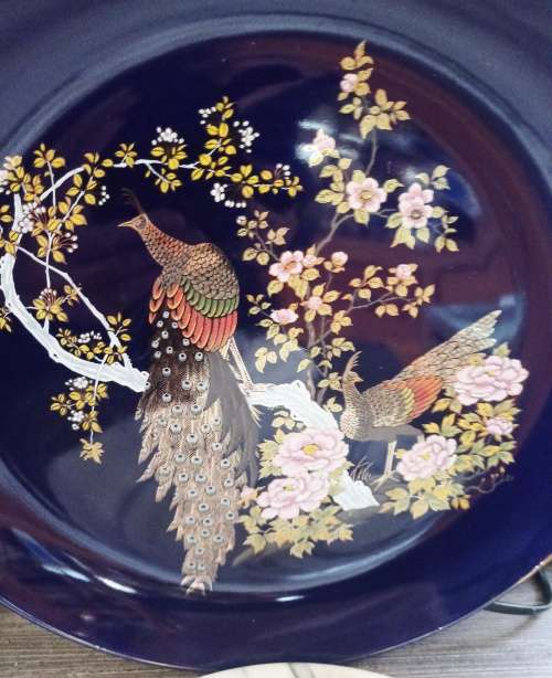 Stunning big dia. 31 cm Elweco Porcelain-Genuine Gold design Japan-dark blue hand painted plate