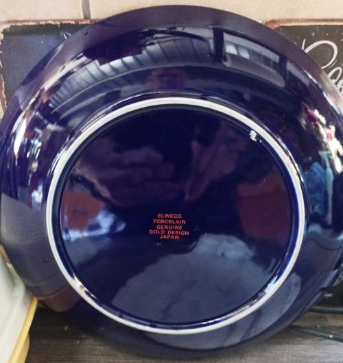 Stunning big dia. 31 cm Elweco Porcelain-Genuine Gold design Japan-dark blue hand painted plate