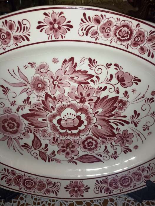 Big dia. 42 cm x 30 cm Royal Crown Pink Delft Oval Porcelain plate good condition