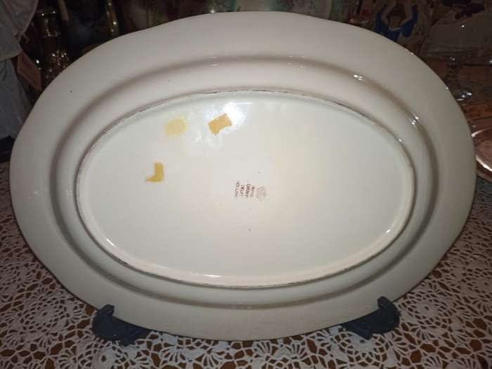 Big dia. 42 cm x 30 cm Royal Crown Pink Delft Oval Porcelain plate good condition