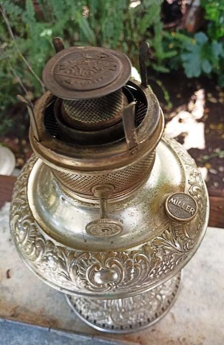 Victorian Miller & Co heavily Embossed `Juno` Oil Lamp