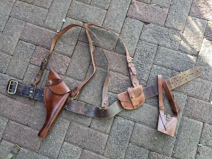 WWI British Officer`s Belt by M Harvey Co, Holster by Hobson & Sons 1915 strap and sword Hanger Hook