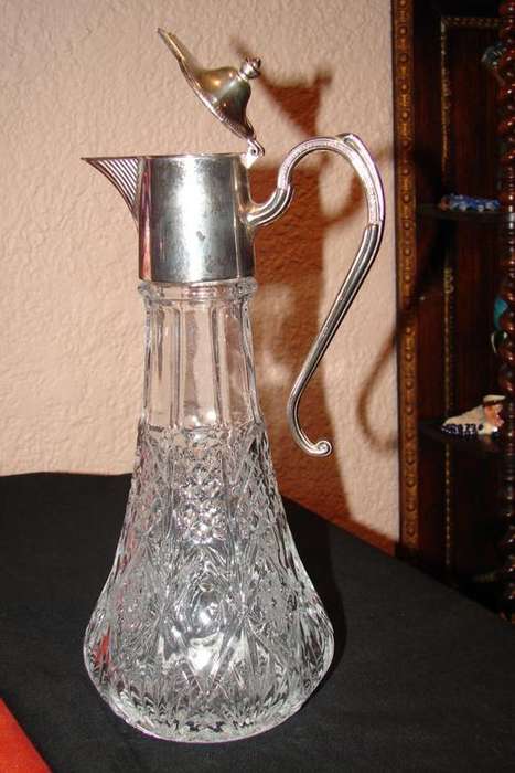 Vintage Pressed Glass Water Pitcher with silver plated spout-height 30cm-no chips or cracks