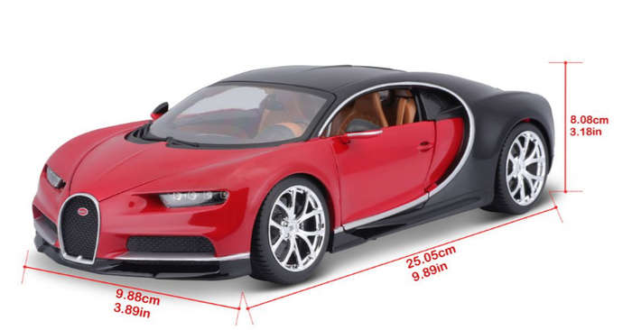Bburago 1/18 Bugatti Chiron - Black/Red (25cm Long)