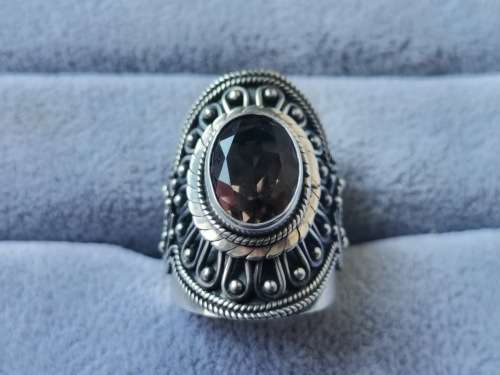 Discount!! Detailed Silver, Smokey Quartz Ring