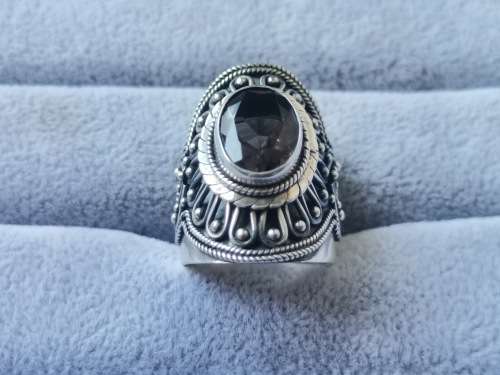 Discount!! Detailed Silver, Smokey Quartz Ring