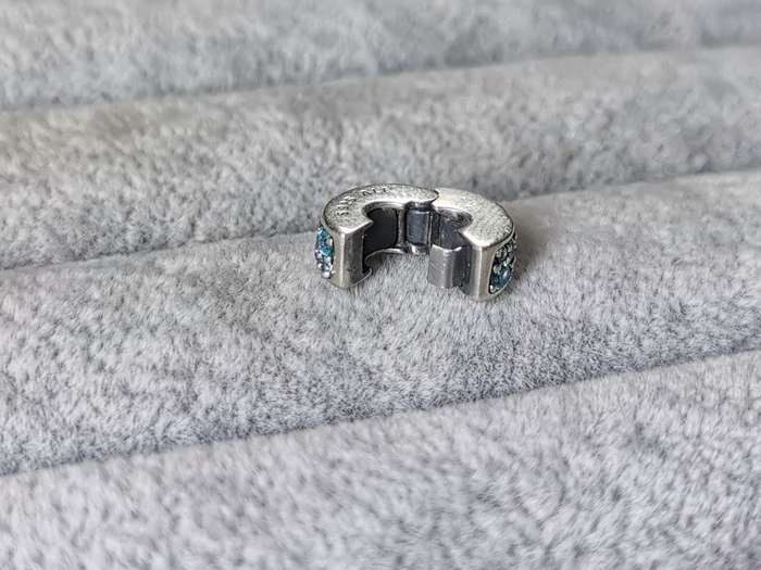 Silver Pandora Teal Pave Charm