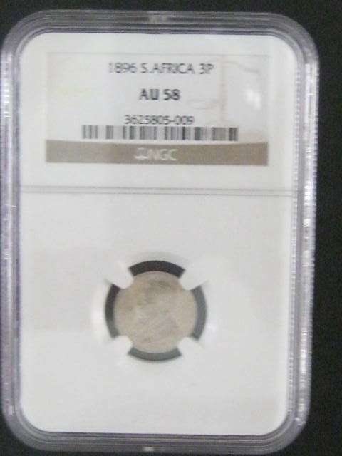 ** AU58 1896 THREE PENCE 3d NGC GRADED**