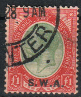 SWA,1927-30 KGV Overprint SWA ,SACC92(SG57) -1Pound - Used - **NICE COLOUR**